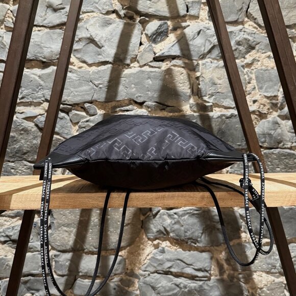 Versace Black Nylon Greca Print Logo Rucksack Drawstring Bag - Picture 4 of 12